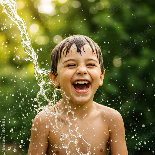 Joyful Child Playing in Water