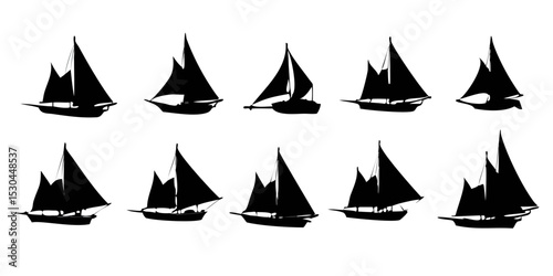 sets of yacht on a white background
