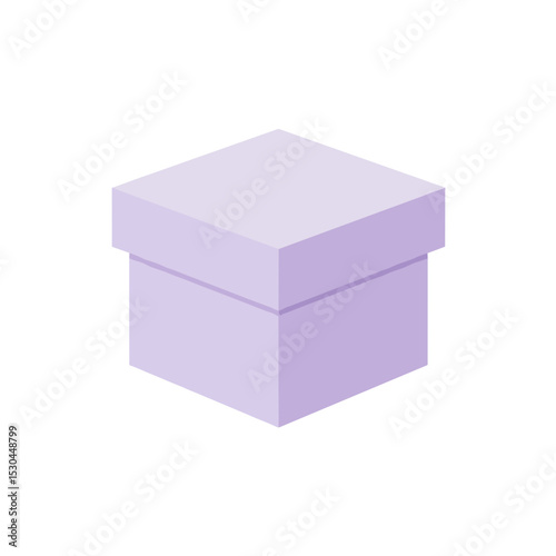 Abstract geometric purple and white cube floating with soft shadows in a minimalistic space