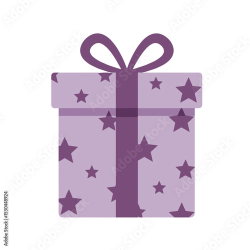 A beautifully wrapped purple gift box adorned with stars and a bow, perfect for celebrations