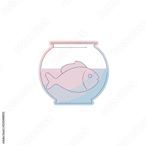 A minimalist illustration of a fish swimming in a bowl filled with water, showcasing serene aquatic life photo