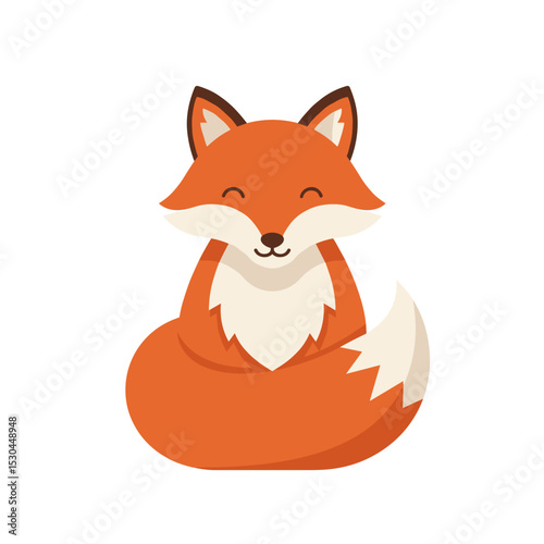 Cute cartoon fox character smiling cheerfully against a plain background