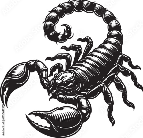 Black and White Scorpion Vector Illustration – Aggressive Insect Tattoo Design	
