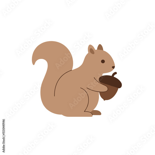 Cute cartoon squirrel holding an acorn against a plain background, ideal for nature themes