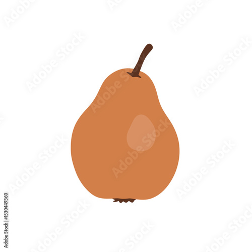 A simple illustration of a pear with a brown stem against a white background