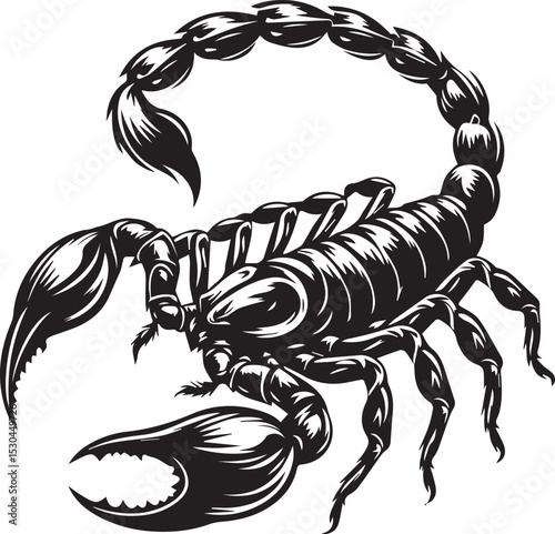 Black and White Scorpion Vector Illustration – Aggressive Insect Tattoo Design	
