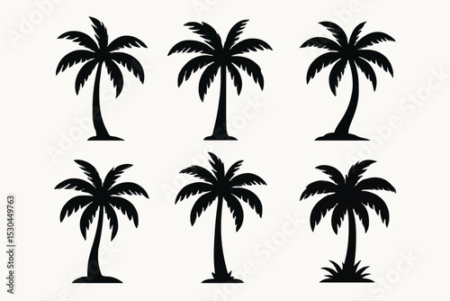 black vector set palm trees silhouettes