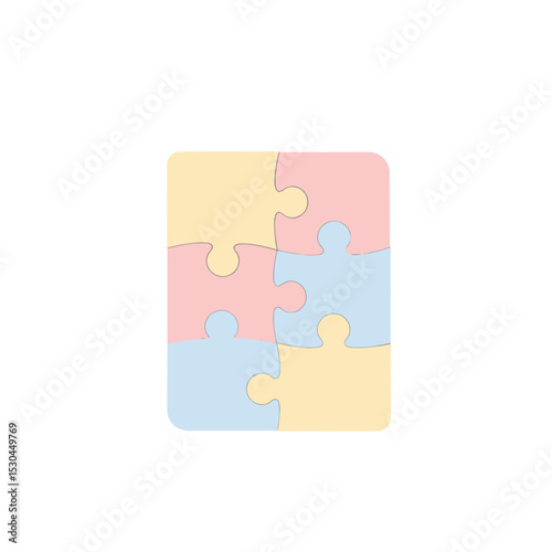Colorful puzzle pieces arranged playfully on a white background, symbolizing unity and creativity