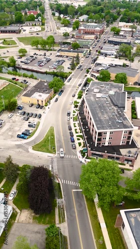 Aerial View of Downtown McHenry, Illinois A Small American Town On A Sunny Day