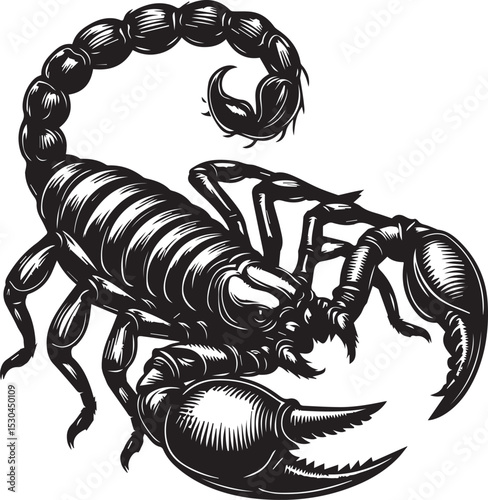 Black and White Scorpion Vector Illustration – Aggressive Insect Tattoo Design	
