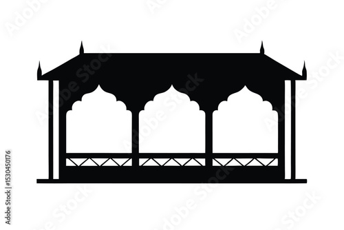 Silhouette of a Traditional Thai Pavilion or Sala