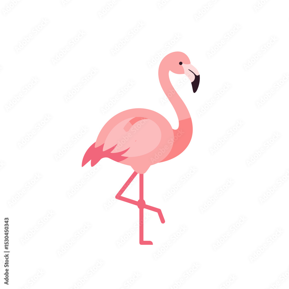Obraz premium A vibrant pink flamingo stands gracefully against a minimalist white background