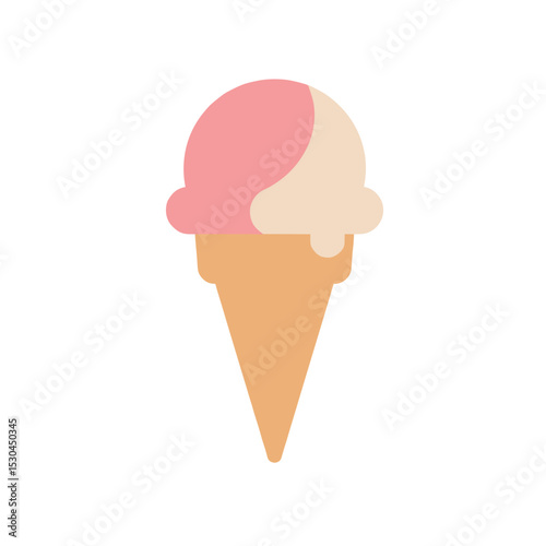 A delicious ice cream cone with pink and beige swirls against a simple background