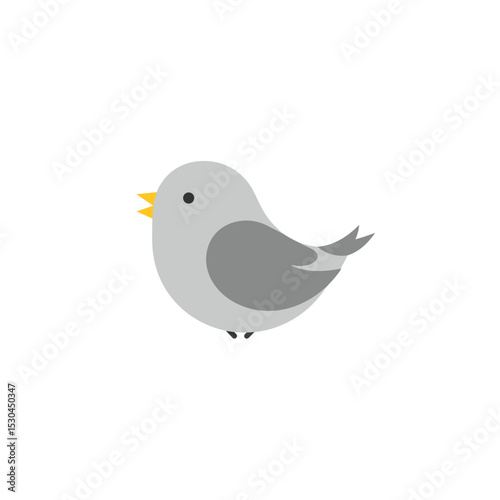 A whimsical cartoon bird perched on a branch against a plain background