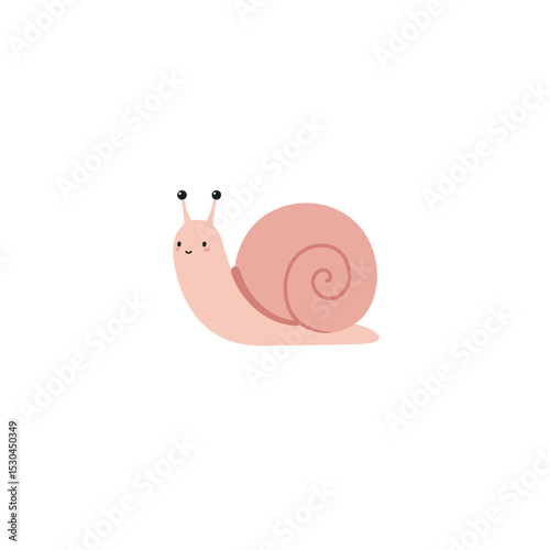 Cute cartoon snail with a smiling face on a plain white background, ideal for children's materials