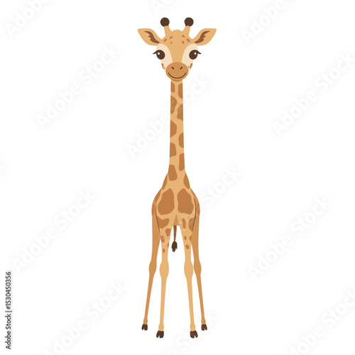 Cute cartoon giraffe standing upright with a friendly expression against a plain background
