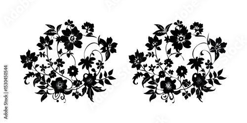 set of black silhouettes of plants
