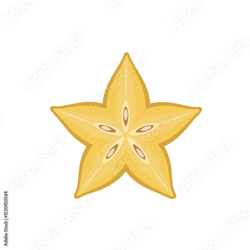 Bright yellow star fruit isolated on a white background, showcasing its unique shape and texture