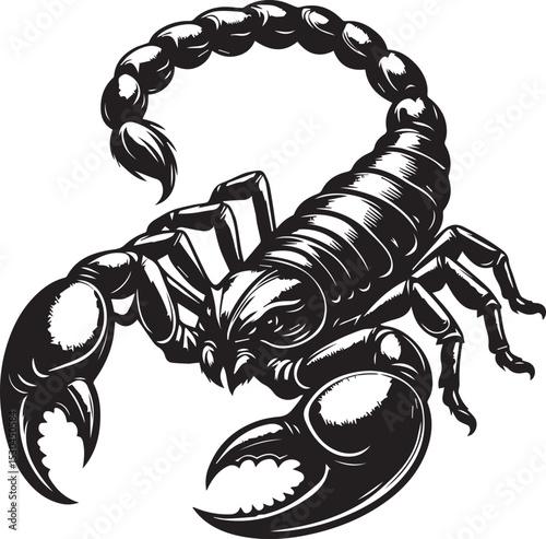 Black and White Scorpion Vector Illustration – Aggressive Insect Tattoo Design	
