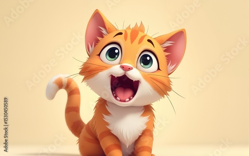 Digital illustration of an excited kitten with wide eyes, capturing a moment of wonder in a charming and adorable style. High quality