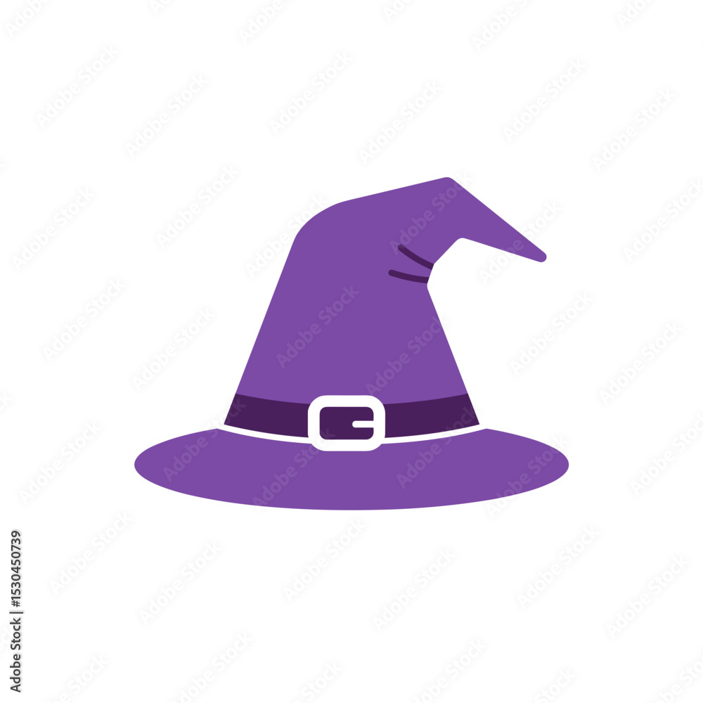 Naklejka premium A whimsical purple witch hat with a flowing ribbon, set against a magical forest backdrop