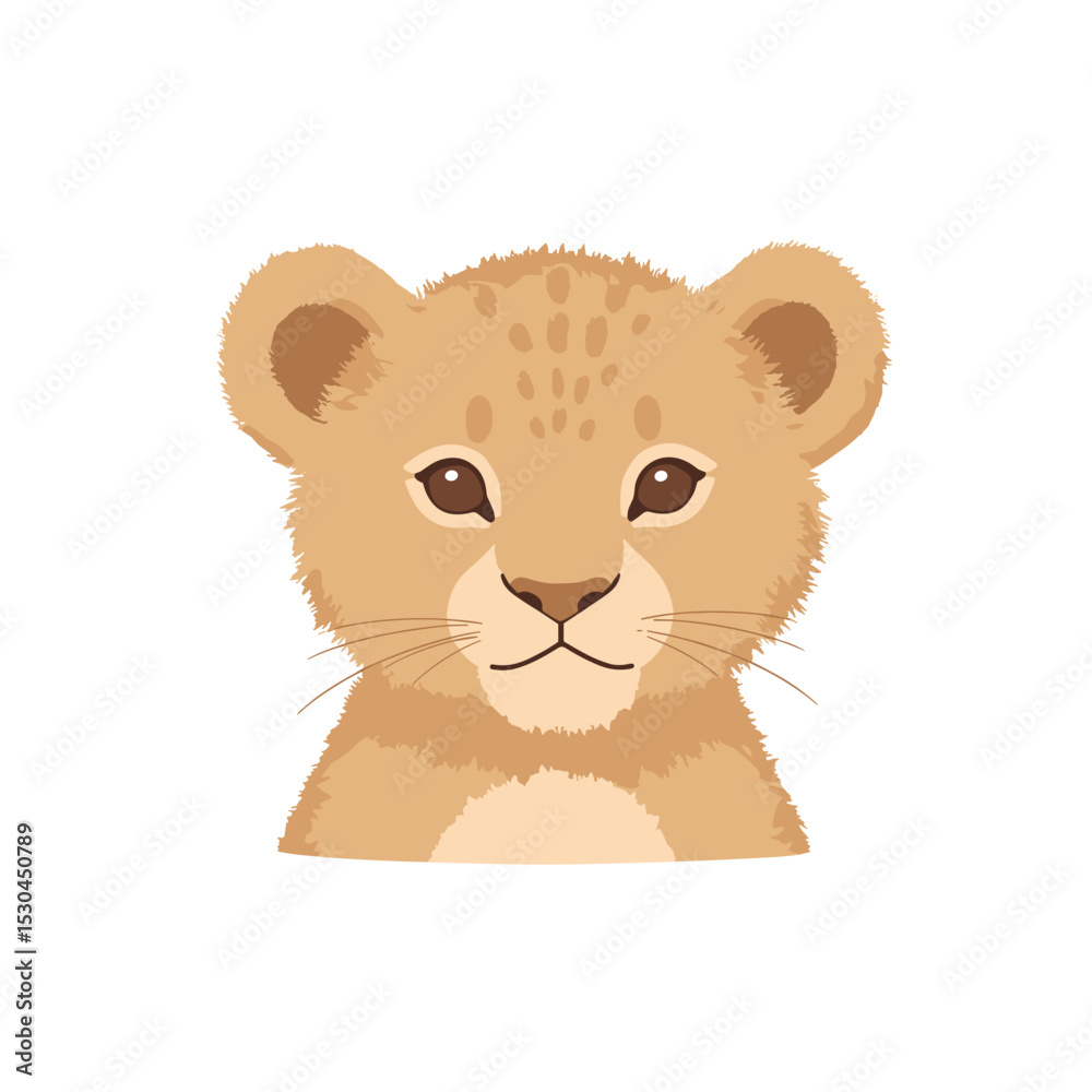 Obraz premium Cute cartoon lion cub with soft fur and expressive eyes, set against a plain background