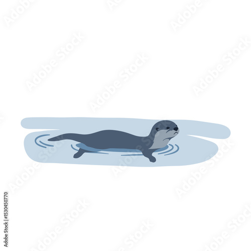 Playful otter swimming in calm waters, surrounded by gentle ripples under a bright sky