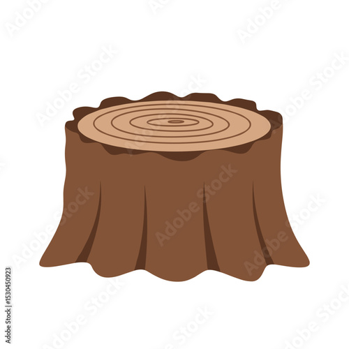 Illustration of a tree stump with visible growth rings, set against a plain background