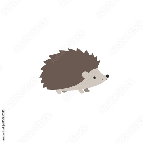 Cute cartoon hedgehog character walking through a simple, white background