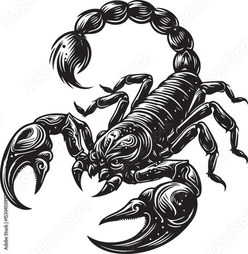 Black and White Scorpion Vector Illustration – Aggressive Insect Tattoo Design	

