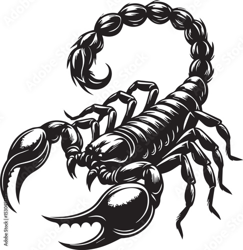 Black and White Scorpion Vector Illustration – Aggressive Insect Tattoo Design	
