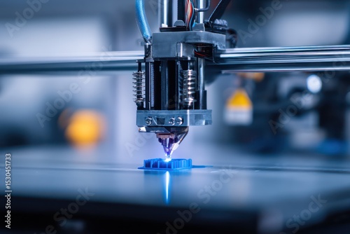 3D printing technology in use, creating a custom-made part in an advanced laboratory.