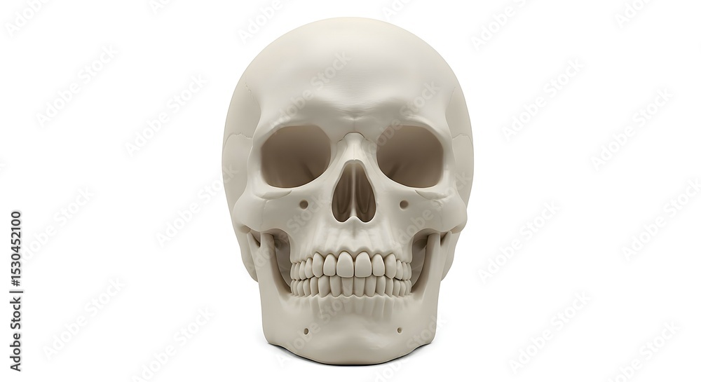 Fototapeta premium Realistic Halloween Skull Close-Up on White Background 