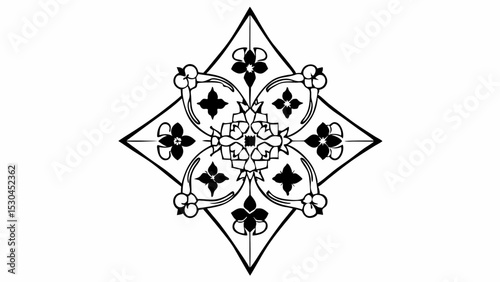 Black and white floral design with symmetrical pattern inside a diamond shaped border illustration art created with generated ai