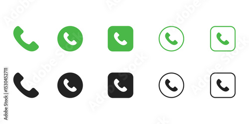 phone call icon set flat line outline black green vector