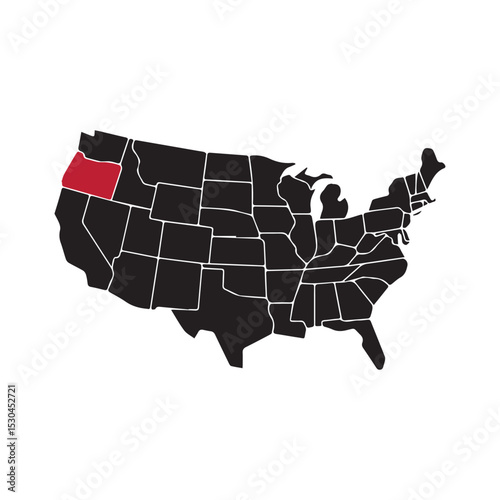 Oregon Highlighted on United States Map – Vector Silhouette