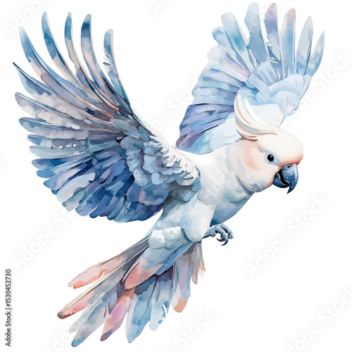 watercolor of Cockatoo, vector, isolated on a white background.