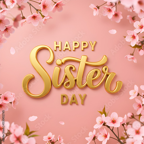 Happy Sister Day A Delicate Pink and Gold Celebration