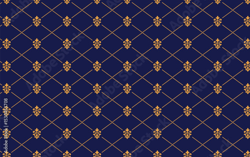Blue Fleur de Lis Seamless Pattern with Ornamental Luxury Design.