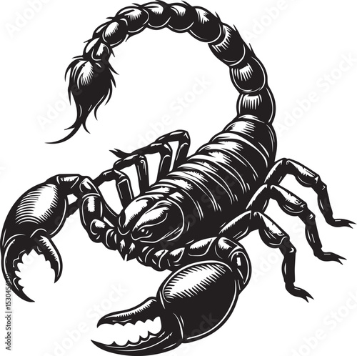 Black and White Scorpion Vector Illustration – Aggressive Insect Tattoo Design	
