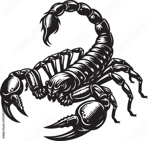 Black and White Scorpion Vector Illustration – Aggressive Insect Tattoo Design	
