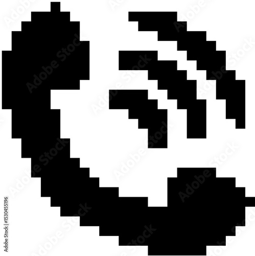 Pixel call phone icon vector for retro-style communication interfaces and digital contact options. It's perfect for gaming UI, classic tech themes, simple pixel art phone buttons for nostalgic appeal