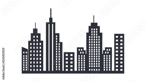 Urban New York City skyline vector illustration with building silhouettes at night commercial are marketplace 3d glasses modern building icon