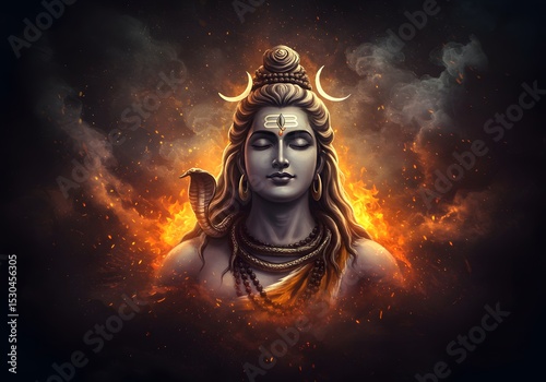 Serene Shiva: A Digital Painting of the Hindu Deity