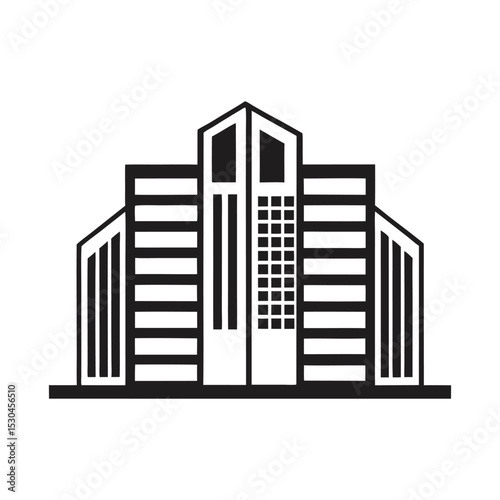 Modern urban architecture vector illustration with skyscraper and office buildings silhouette line art on white background