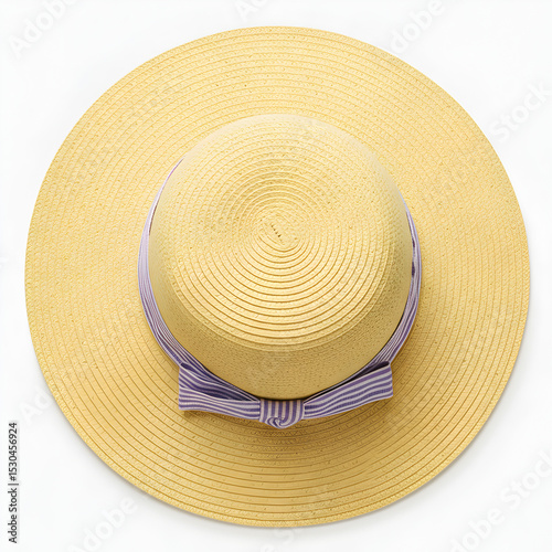 Straw Hat with Purple Ribbon