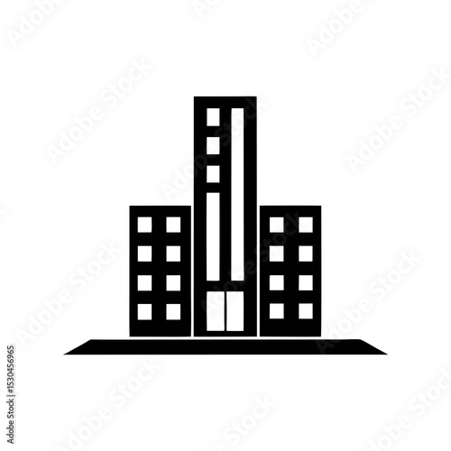 Fototapeta Naklejka Na Ścianę i Meble -  Black and white vector illustration of a city building icon 3d modern building silhouette