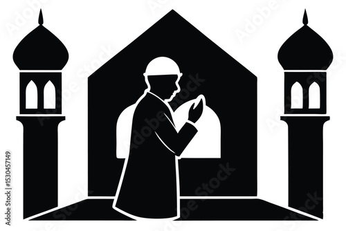 Groom praying in mosque detailed vector illustration