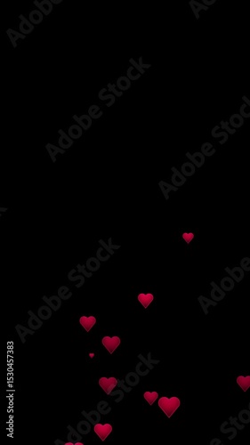 Animated red hearts moving up isolated transparent background 4k alpha channel. Suitable for expression of love, engagement, and romantic themes.
