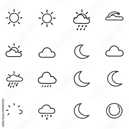 Simple weather icons set sun moon cloud rain